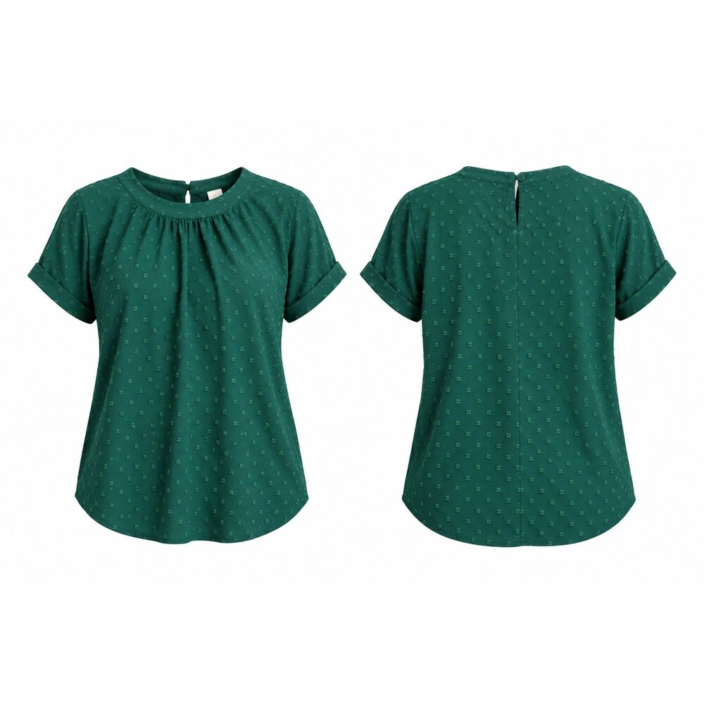 Green Swiss Dot Short Sleeve Blouse Size M